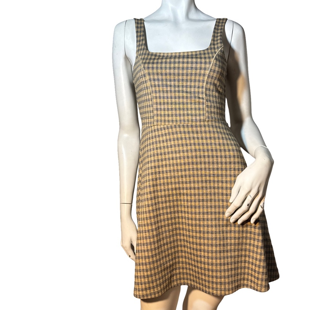Topshop Brown Checkered Mini Dress